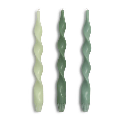 Twist and Glow Set of 3 Green Hue 12" Twist Taper Candles in Gift Box