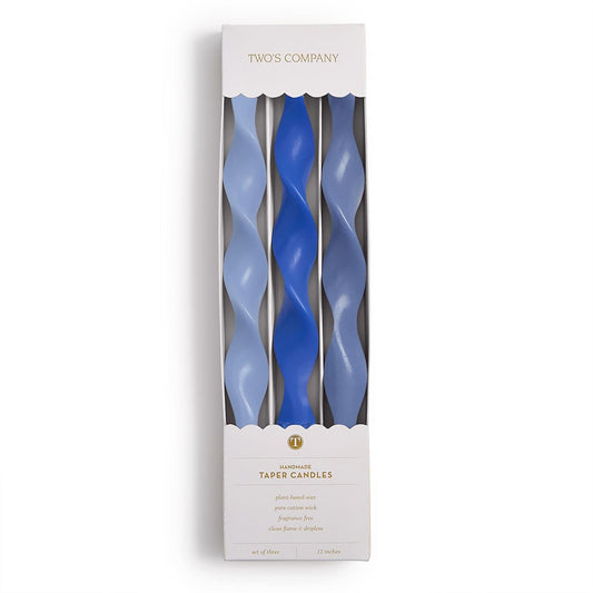 Twist and Glow Set of 3 Blue Hue 12" Twist Taper Candles in Gift Box