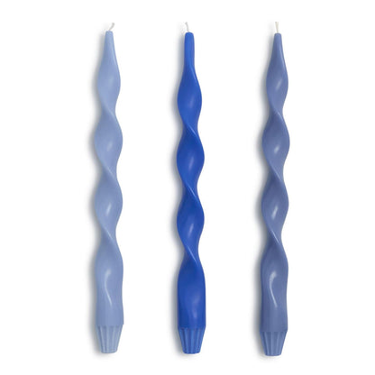 Twist and Glow Set of 3 Blue Hue 12" Twist Taper Candles in Gift Box
