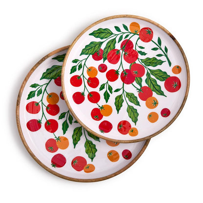 Garden Harvest Hand-Crafted Wood Round Trays with Enamel