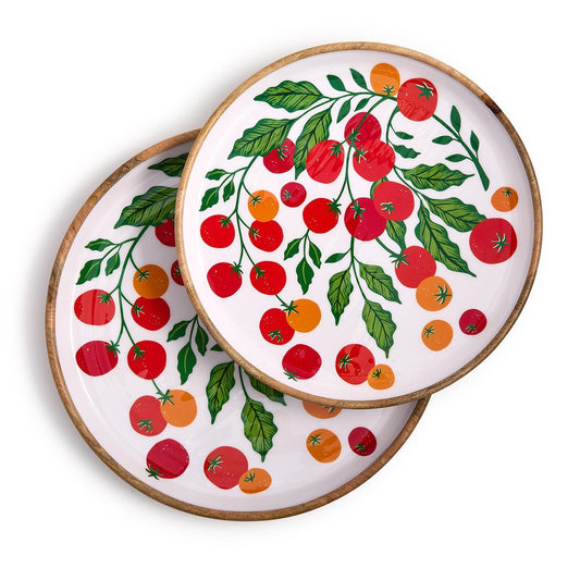 Garden Harvest Hand-Crafted Wood Round Trays with Enamel