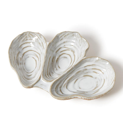 Artisanal Reactive Glaze 3 Section Oyster Shell Tidbit Dish / Tray