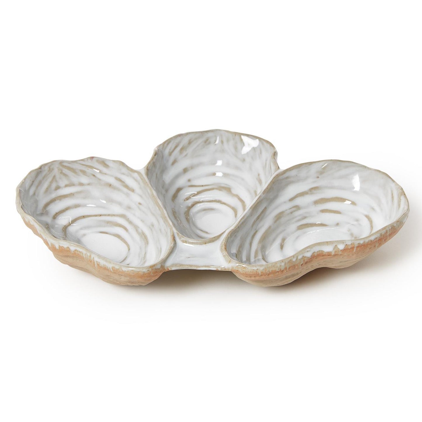 Artisanal Reactive Glaze 3 Section Oyster Shell Tidbit Dish / Tray