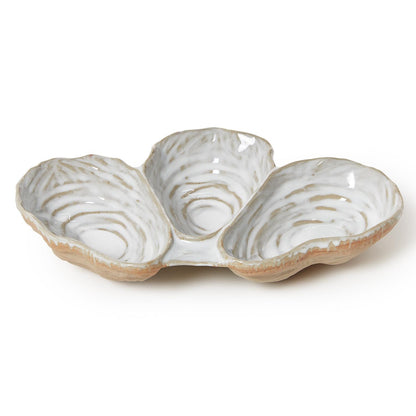 Artisanal Reactive Glaze 3 Section Oyster Shell Tidbit Dish / Tray