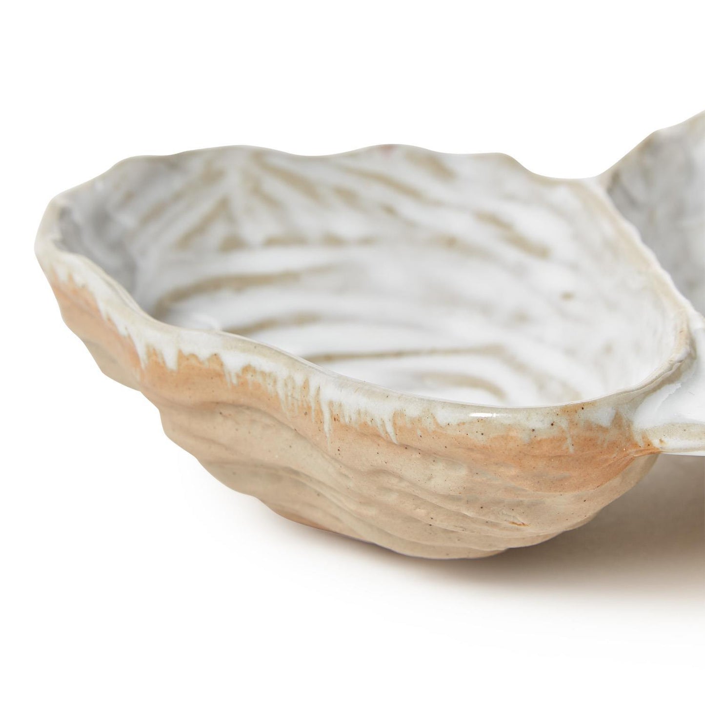 Artisanal Reactive Glaze 3 Section Oyster Shell Tidbit Dish / Tray