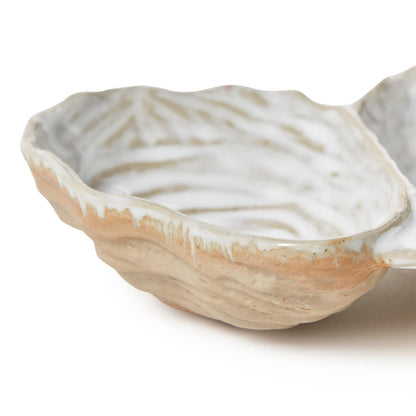 Artisanal Reactive Glaze 3 Section Oyster Shell Tidbit Dish / Tray