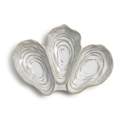 Artisanal Reactive Glaze 3 Section Oyster Shell Tidbit Dish / Tray
