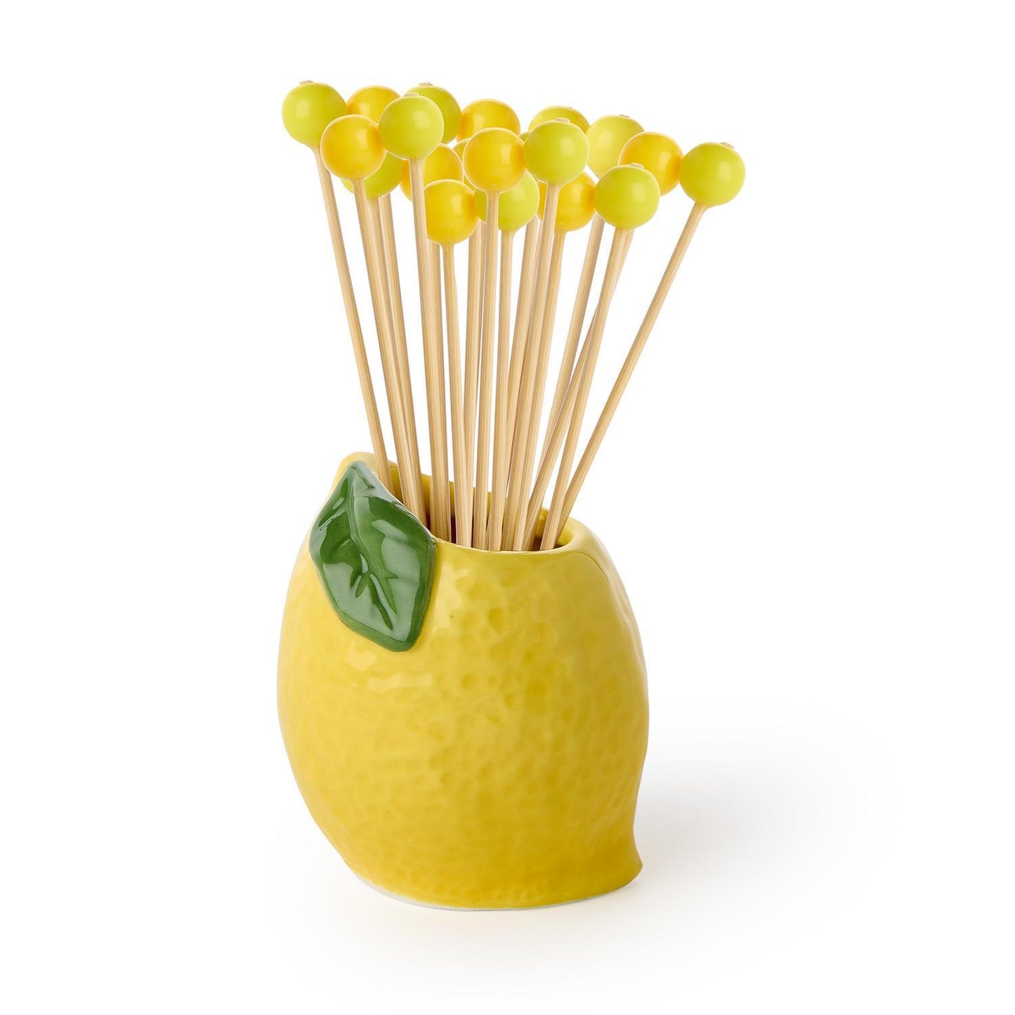 Lemon with 20 Yellow Bead Cocktail Picks in Gift Box