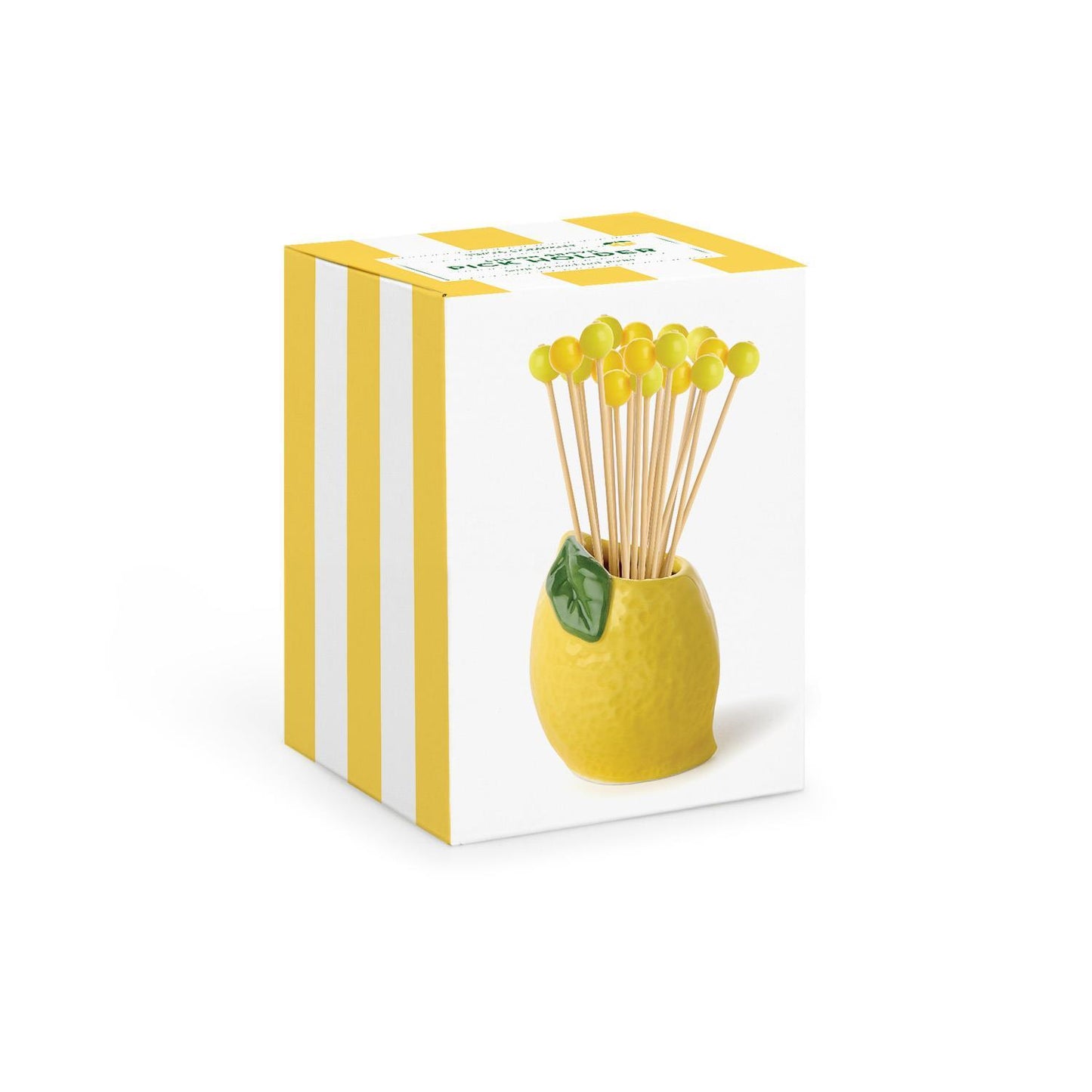 Lemon with 20 Yellow Bead Cocktail Picks in Gift Box