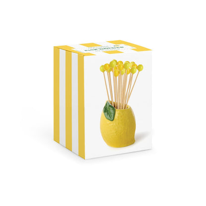 Lemon with 20 Yellow Bead Cocktail Picks in Gift Box