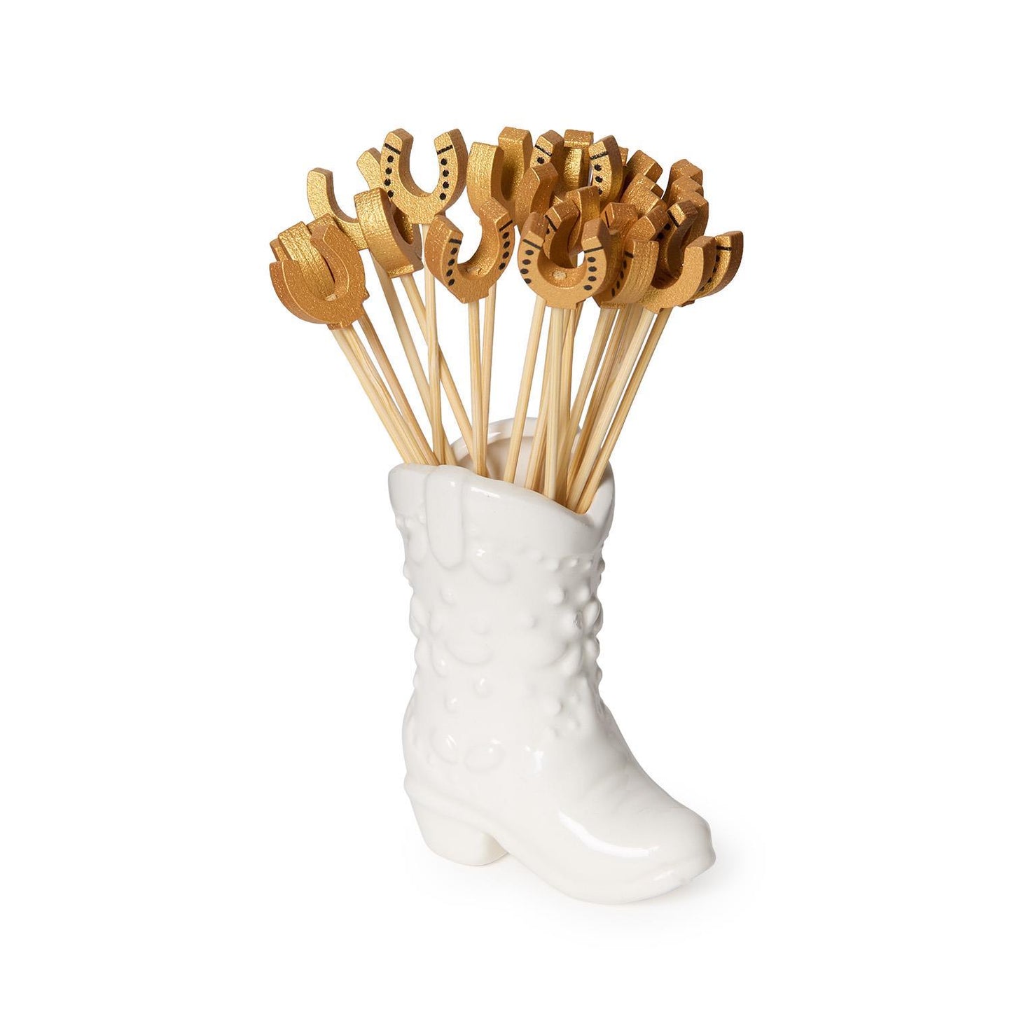 Western Cowboy Boot with 20 Horseshoe Cocktail Picks in Gift Box