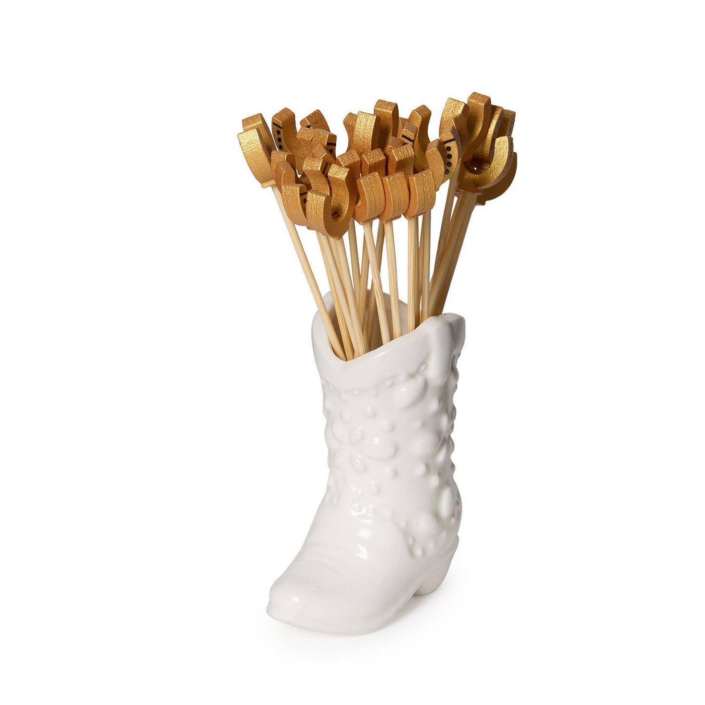 Western Cowboy Boot with 20 Horseshoe Cocktail Picks in Gift Box