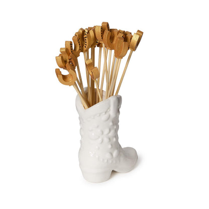 Western Cowboy Boot with 20 Horseshoe Cocktail Picks in Gift Box