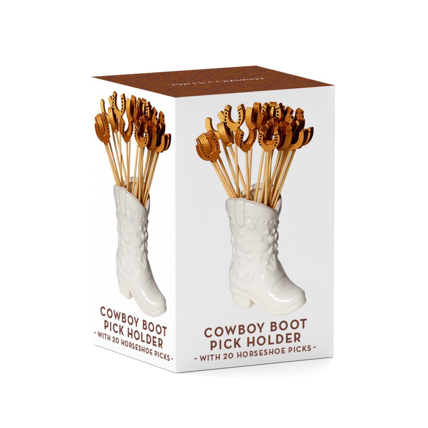 Western Cowboy Boot with 20 Horseshoe Cocktail Picks in Gift Box