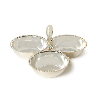 Banquet Three Section Silver Tidbit / Condiment Dish with Pole Handle