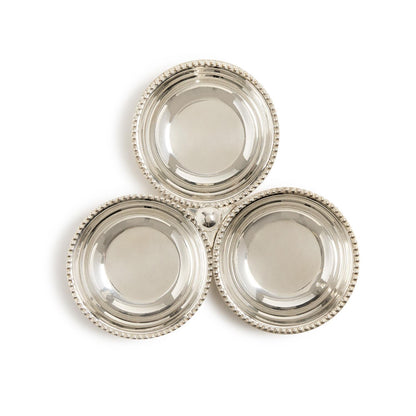 Banquet Three Section Silver Tidbit / Condiment Dish with Pole Handle