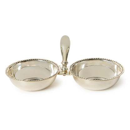 Banquet Two Section Silver Tidbit / Condiment Serving Dish with Pole Handle