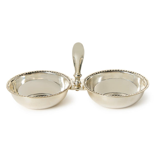 Banquet Two Section Silver Tidbit / Condiment Serving Dish with Pole Handle