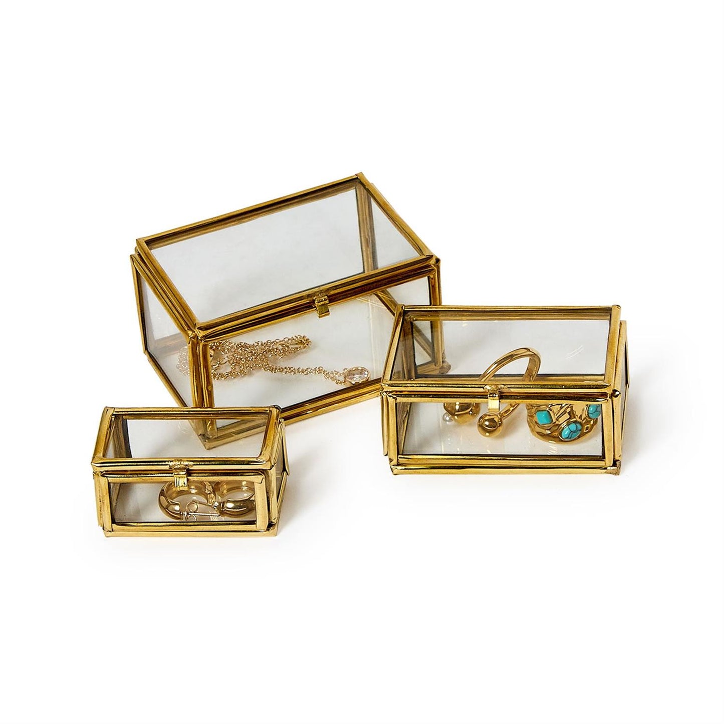 Brass and Glass Decorative Nesting Trinket Boxes