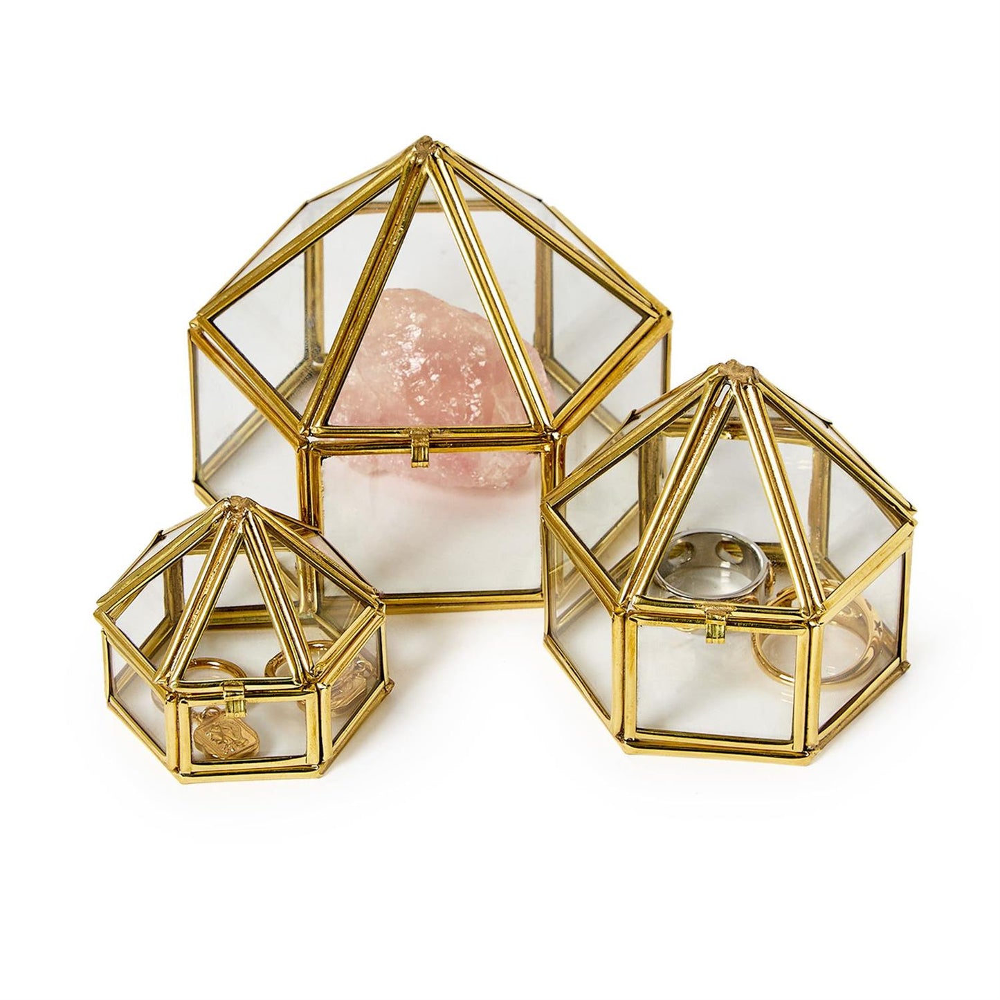 Brass and Glass Decorative Nesting Trinket Boxes