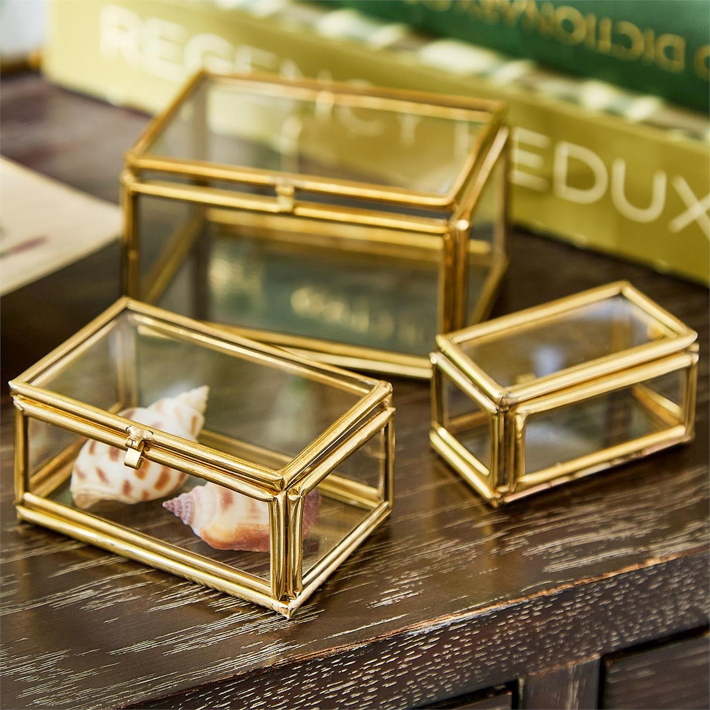 Brass and Glass Decorative Nesting Trinket Boxes