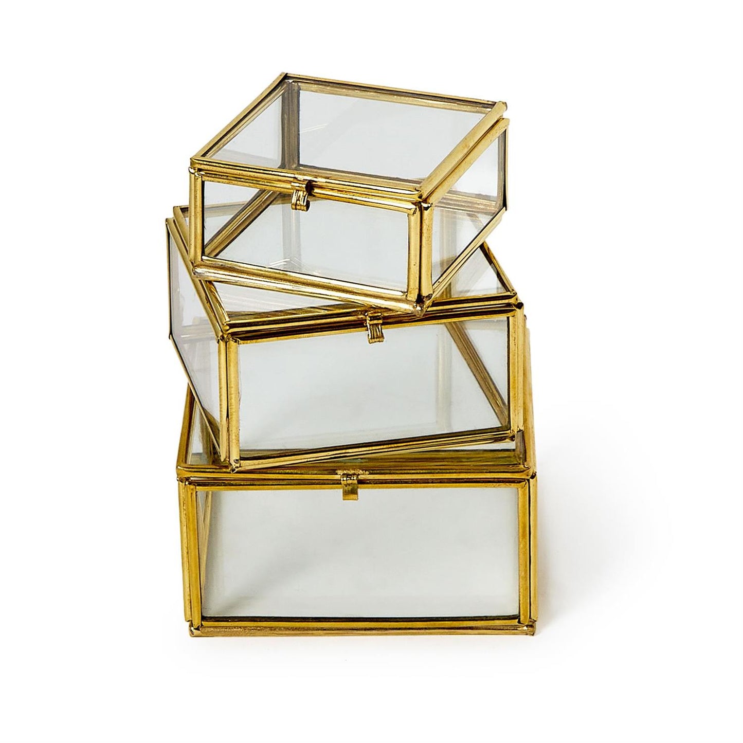 Brass and Glass Decorative Nesting Trinket Boxes