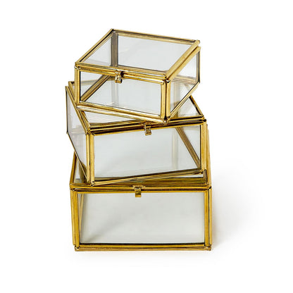 Brass and Glass Decorative Nesting Trinket Boxes