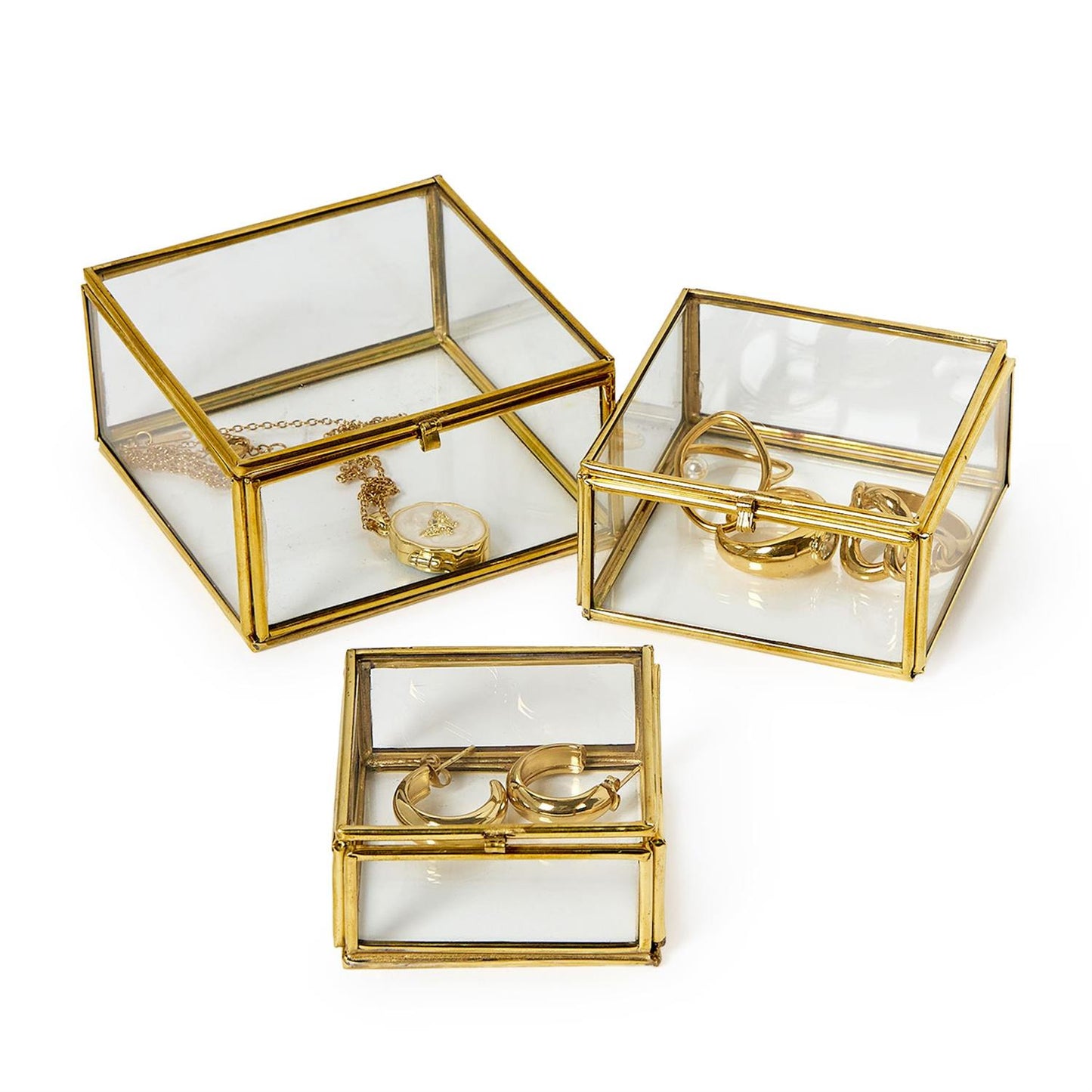 Brass and Glass Decorative Nesting Trinket Boxes