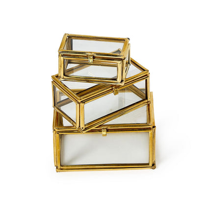 Brass and Glass Decorative Nesting Trinket Boxes