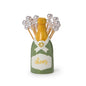 Ceramic champagne bottle cocktail pick holder with pearl-topped picks