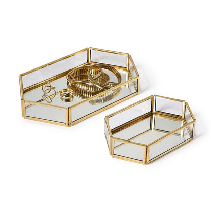 Glass and Brass Hand-Crafted Hexagon Table / Desk Trays