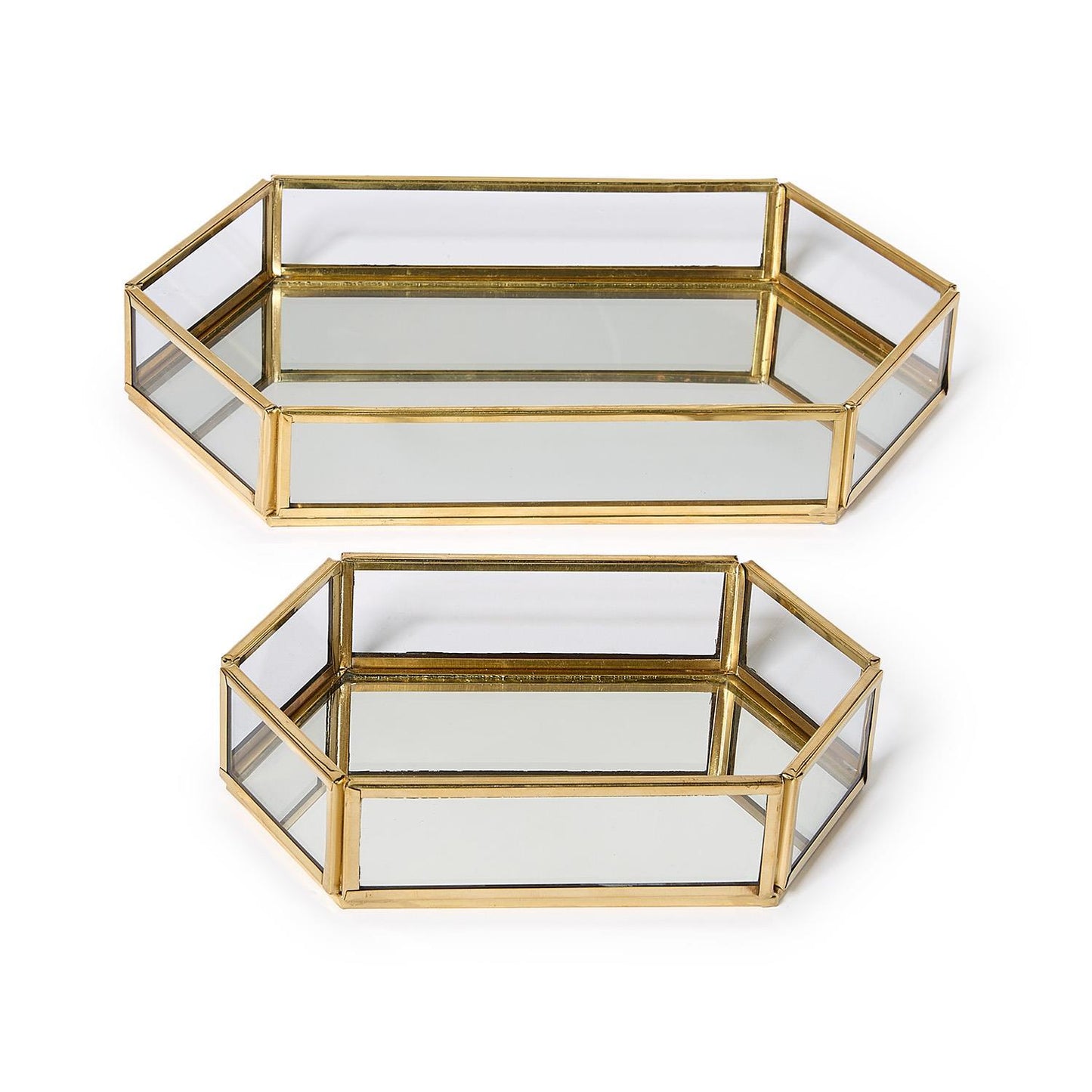 Glass and Brass Hand-Crafted Hexagon Table / Desk Trays
