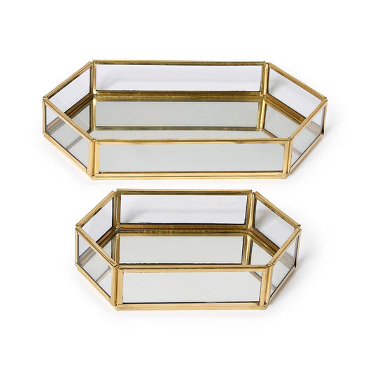 Glass and Brass Hand-Crafted Hexagon Table / Desk Trays