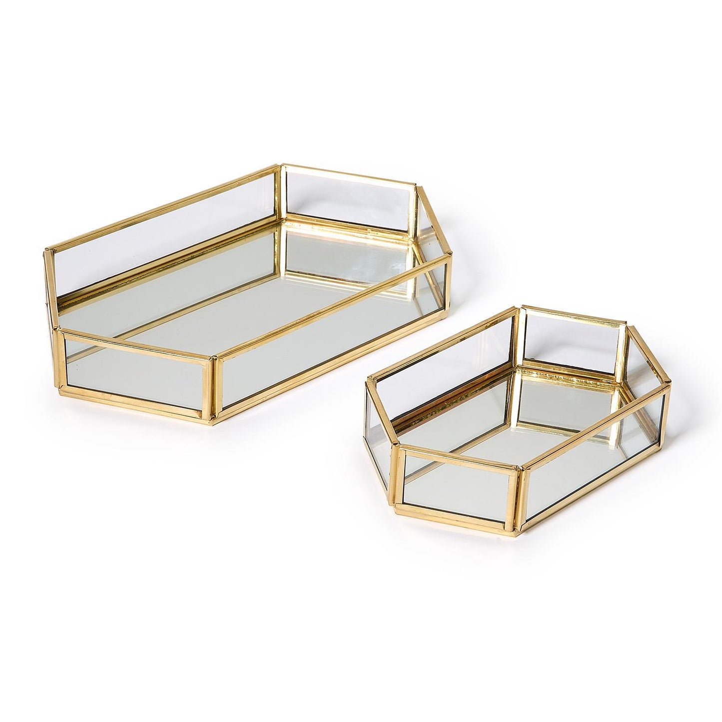 Glass and Brass Hand-Crafted Hexagon Table / Desk Trays