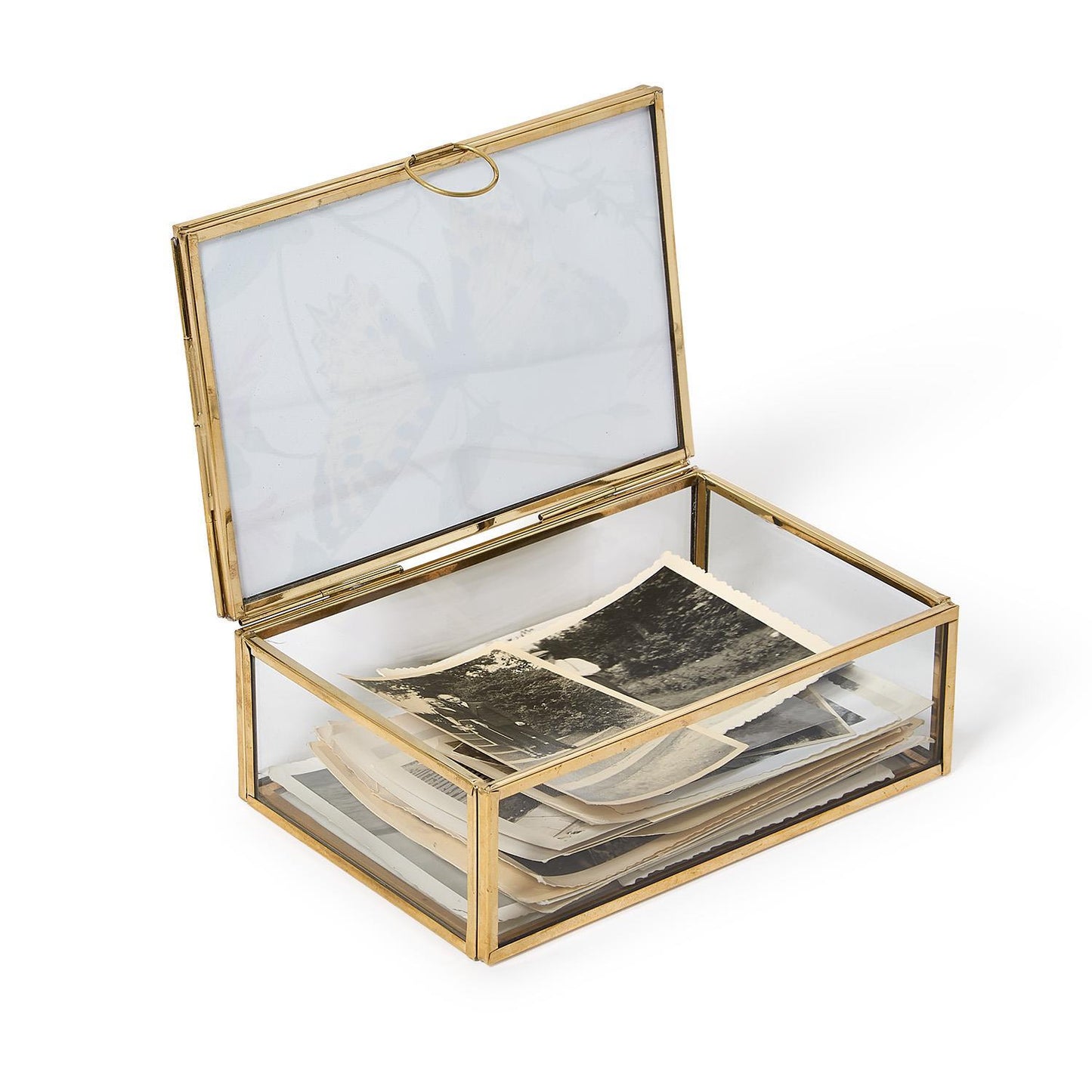 Glass and Brass Hand-Crafted Photo Frame Keepsake Box Holds Photos