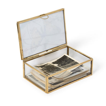 Glass and Brass Hand-Crafted Photo Frame Keepsake Box Holds Photos