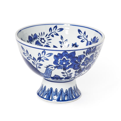 Blue Flora and Fauna porcelain bowl hand-painted botanical detail