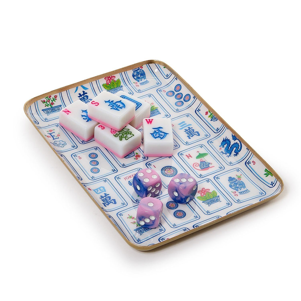 Mahjong tile pattern tray holding jewelry