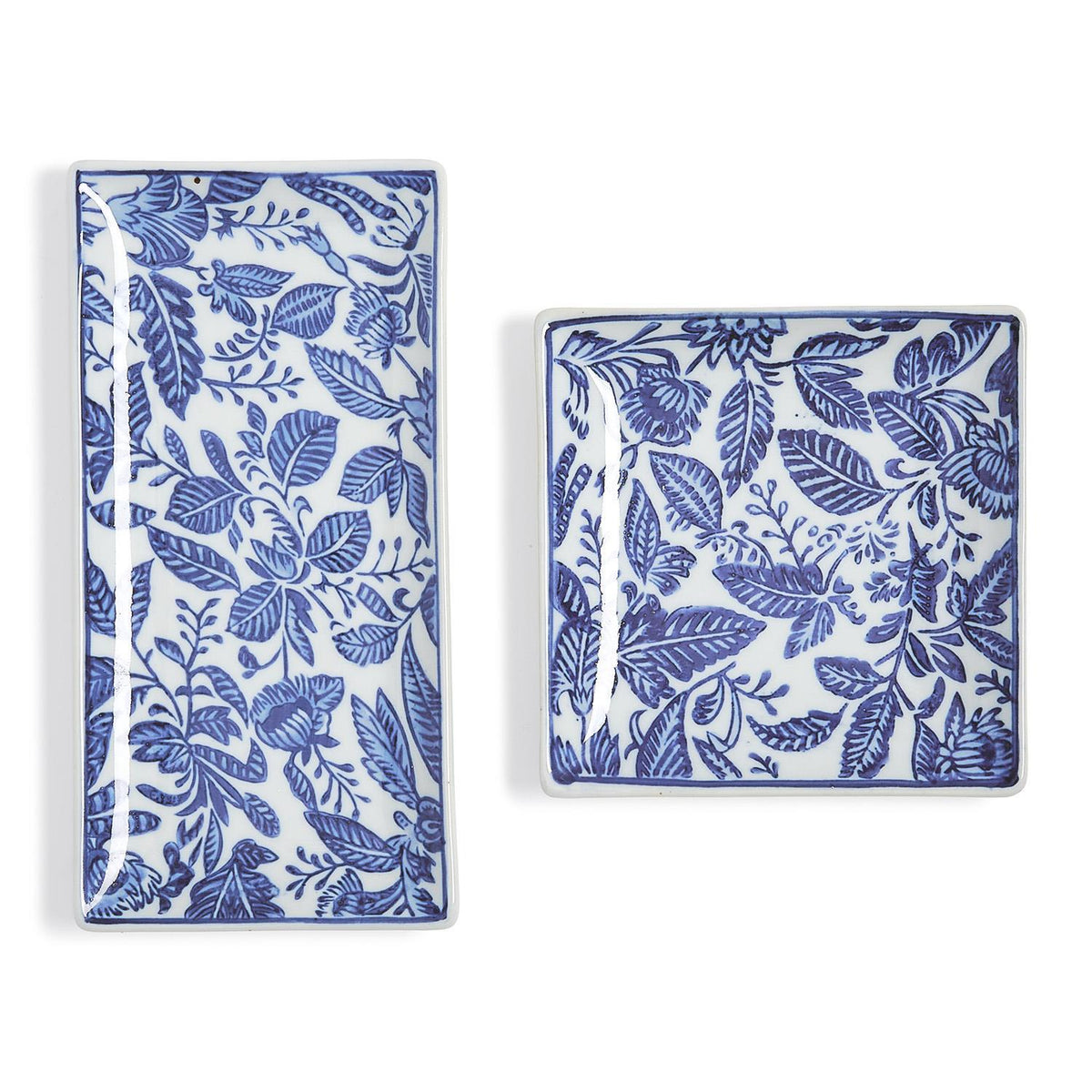 Square and rectangle blue and white chinoiserie trinket trays