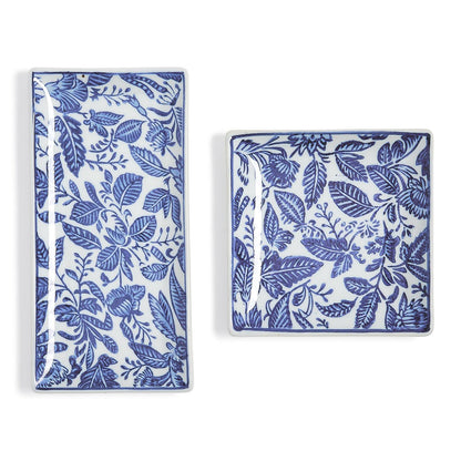 Square and rectangle blue and white chinoiserie trinket trays