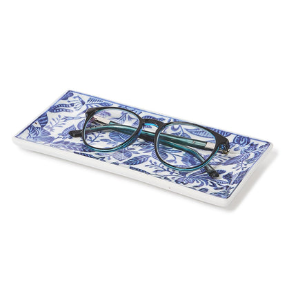 Rectangle chinoiserie tray holding eyeglasses