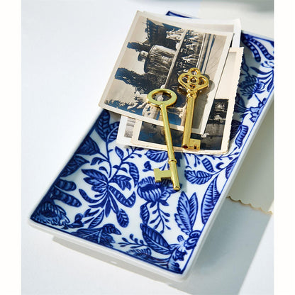 Rectangle chinoiserie tray with gold keys and vintage photos