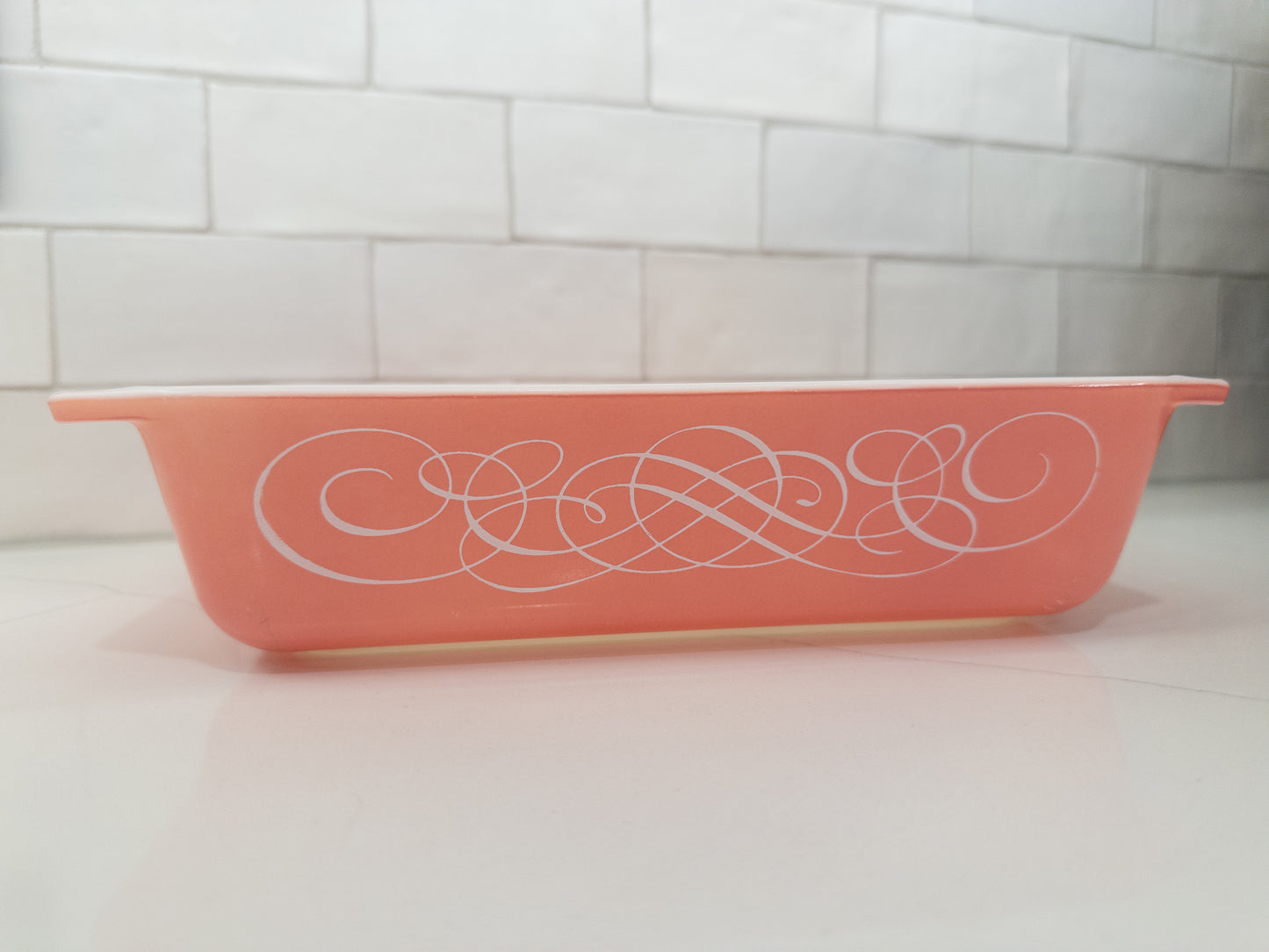 Vintage Pyrex Pink Scroll Rectangular Casserole Dish