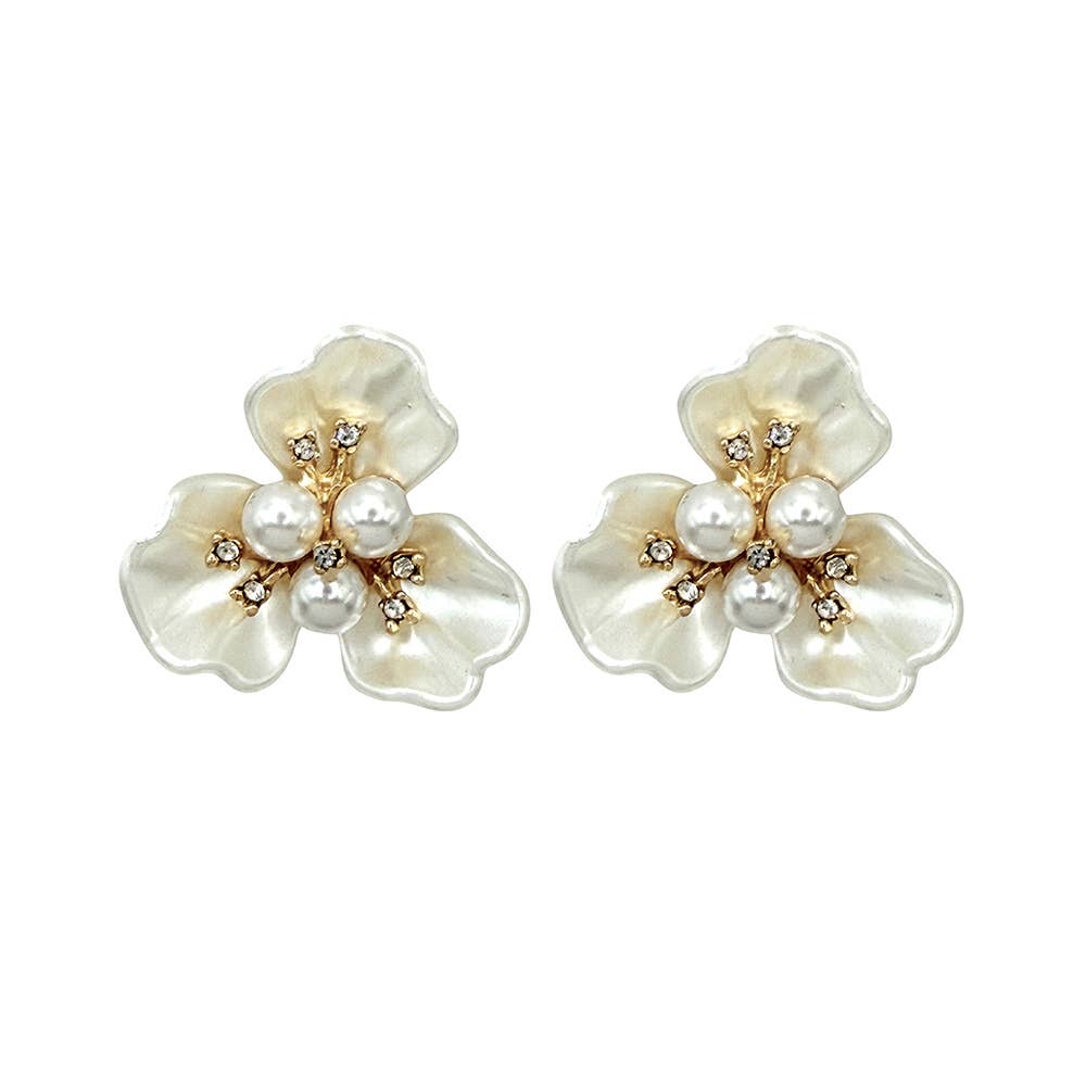 Fornash Gardenia Earrings in ivory - pearl petal flower earrings for brides and bridesmaids