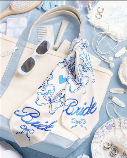 Bride Hair Scarf (Blue & White)