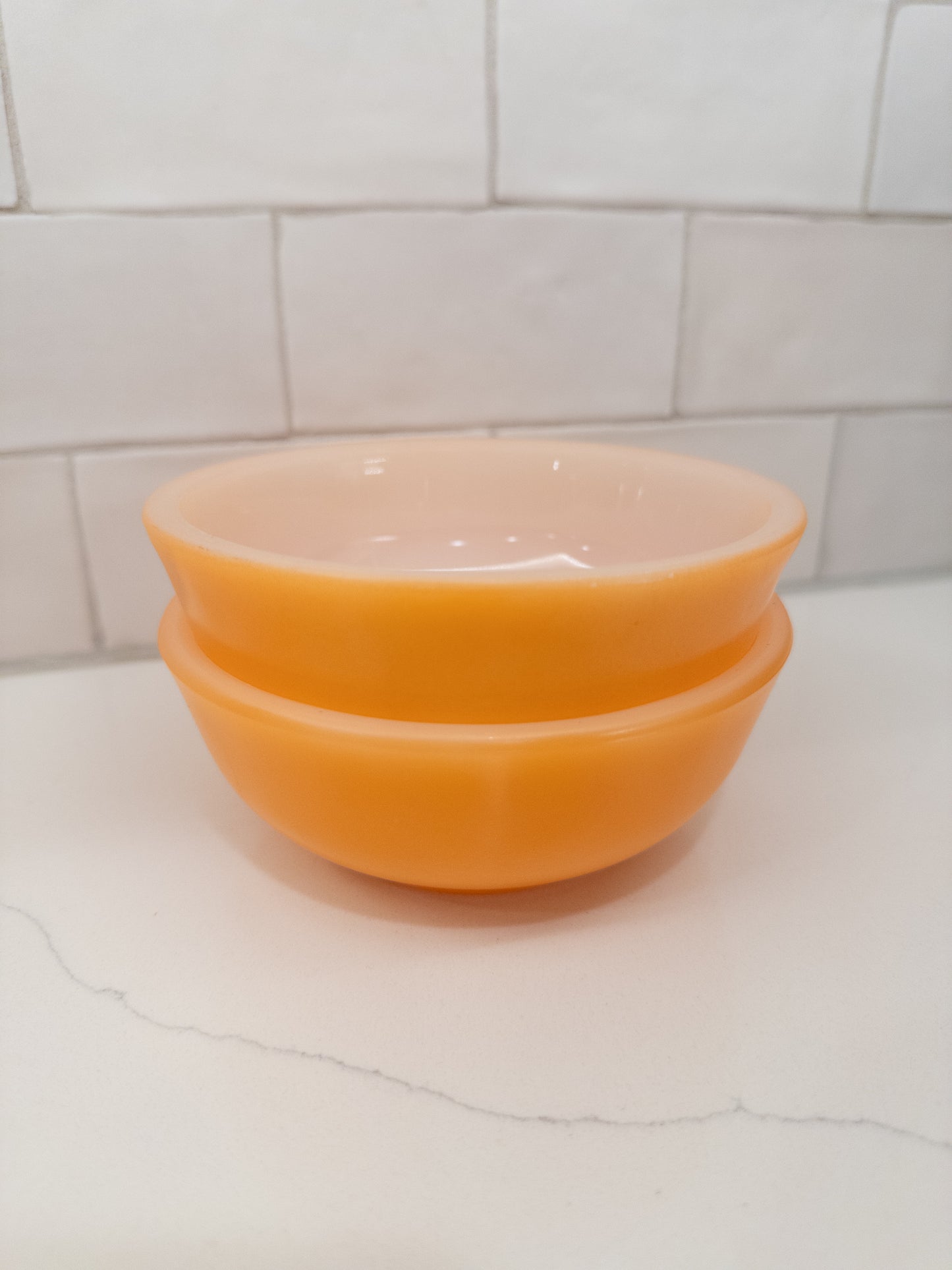 S/2 Vintage Fire-King Orange Milk Glass Bowl