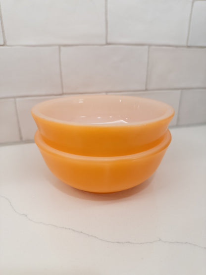 S/2 Vintage Fire-King Orange Milk Glass Bowl