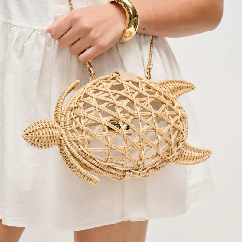 Leilani Rattan Turtle Crossbody Bag With Chain Strap