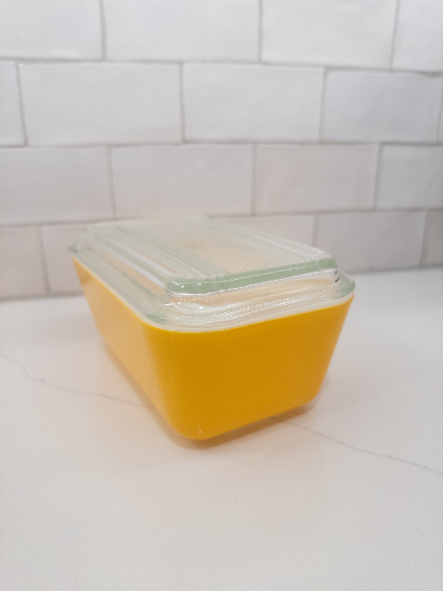 Vintage Pyrex 502 Yellow Refrigerator Dish w/ Lid