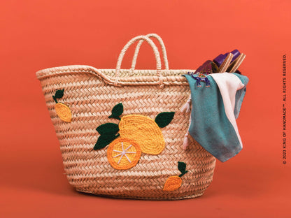 Lemon/Orange Italy Straw Beach Bag